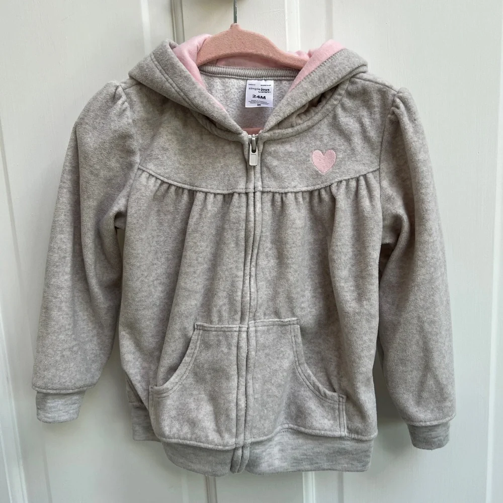 NWOT Simple Joys by Carter’s 24M Gray Fuzzy Zip Up Girls Hoodie Sweatshirt